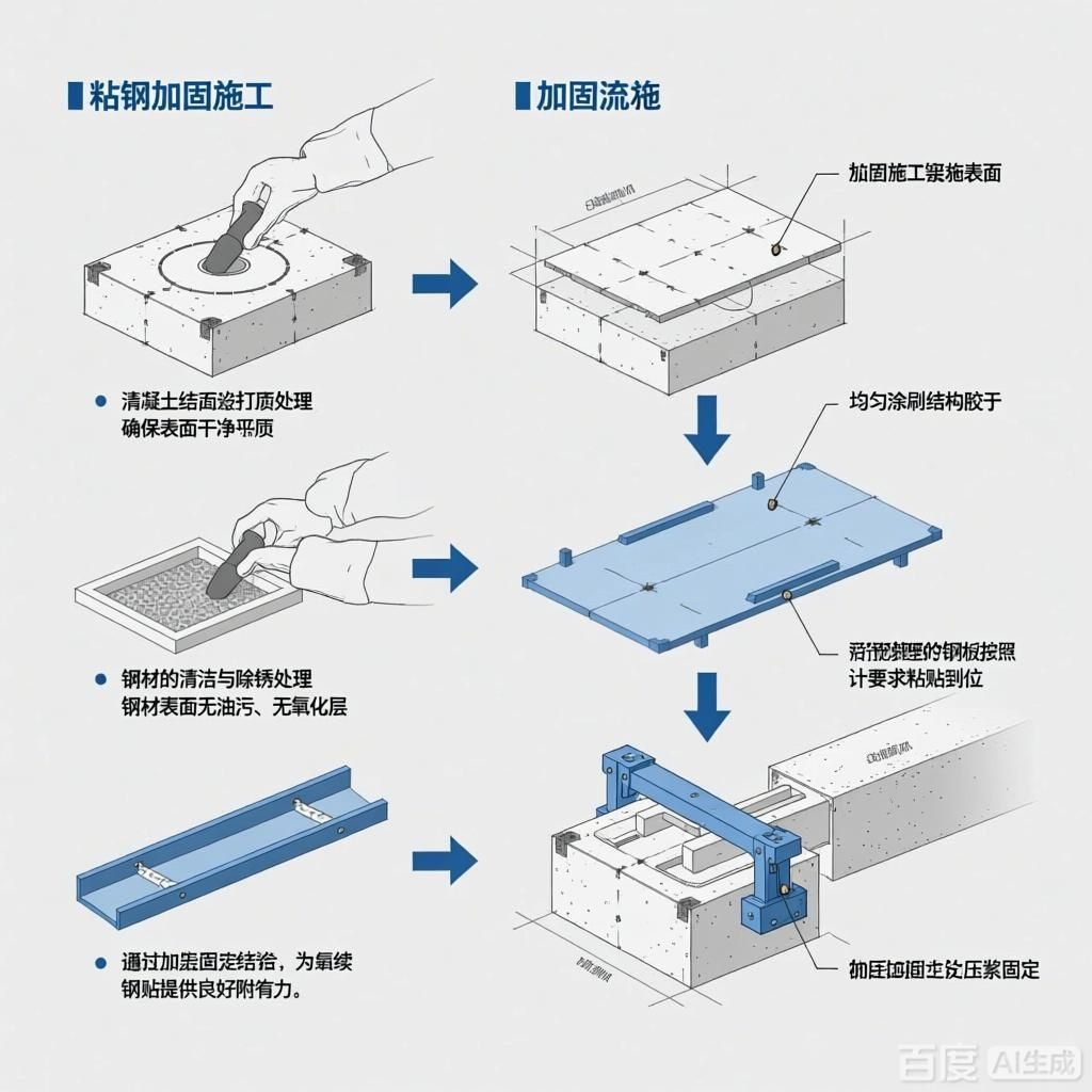 如何繪制粘鋼加固施工工藝流程圖？（如何繪制粘鋼加固施工工藝流程圖生成四張粘鋼加固施工工藝流程圖）