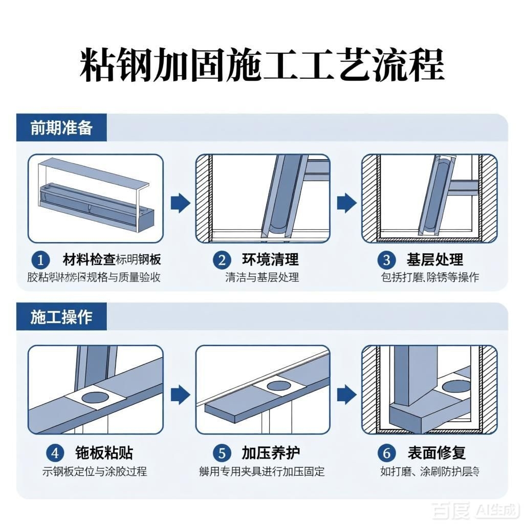 如何繪制粘鋼加固施工工藝流程圖？（如何繪制粘鋼加固施工工藝流程圖生成四張粘鋼加固施工工藝流程圖）