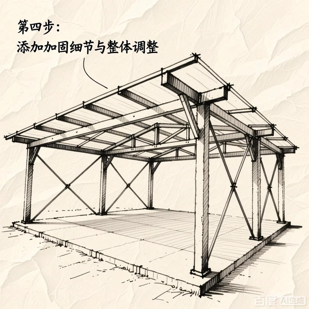 如何繪制自己的車棚結(jié)構(gòu)圖（如何繪制自己的車棚結(jié)構(gòu)圖,4張圖均為車棚結(jié)構(gòu)繪制步驟的示意圖） 行業(yè)新聞 第4張