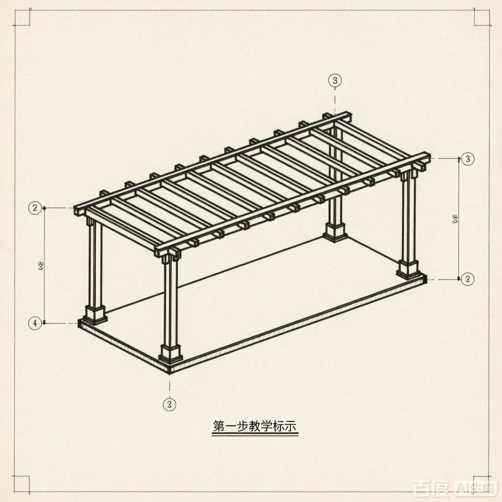 如何繪制景觀廊架的平面圖？（4張圖均為景觀廊架平面圖繪制步驟的教學(xué)示意圖） 行業(yè)新聞 第1張